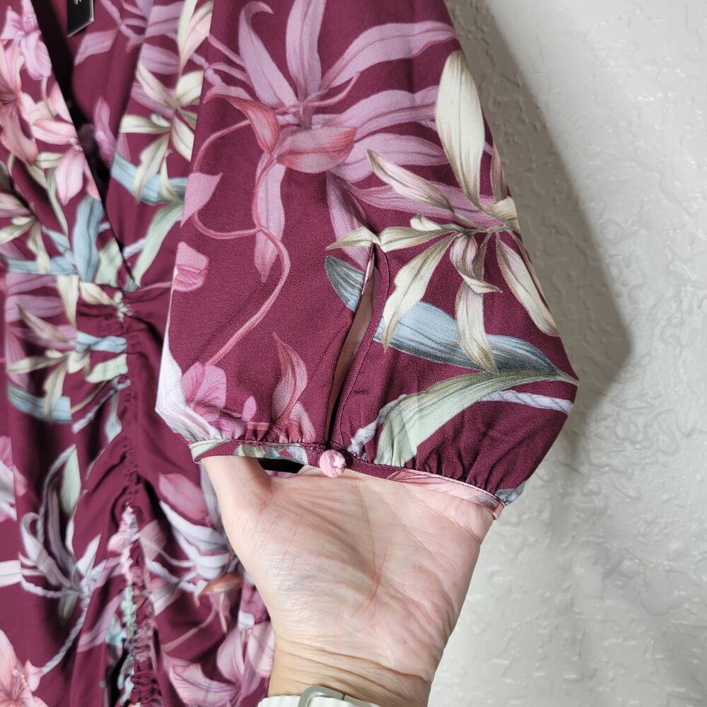 City Chic Dress Plus Sz 18 Winter Lily Floral Faux Wrap 3/4 Sleeve Midi Feminine - Picture 6 of 12